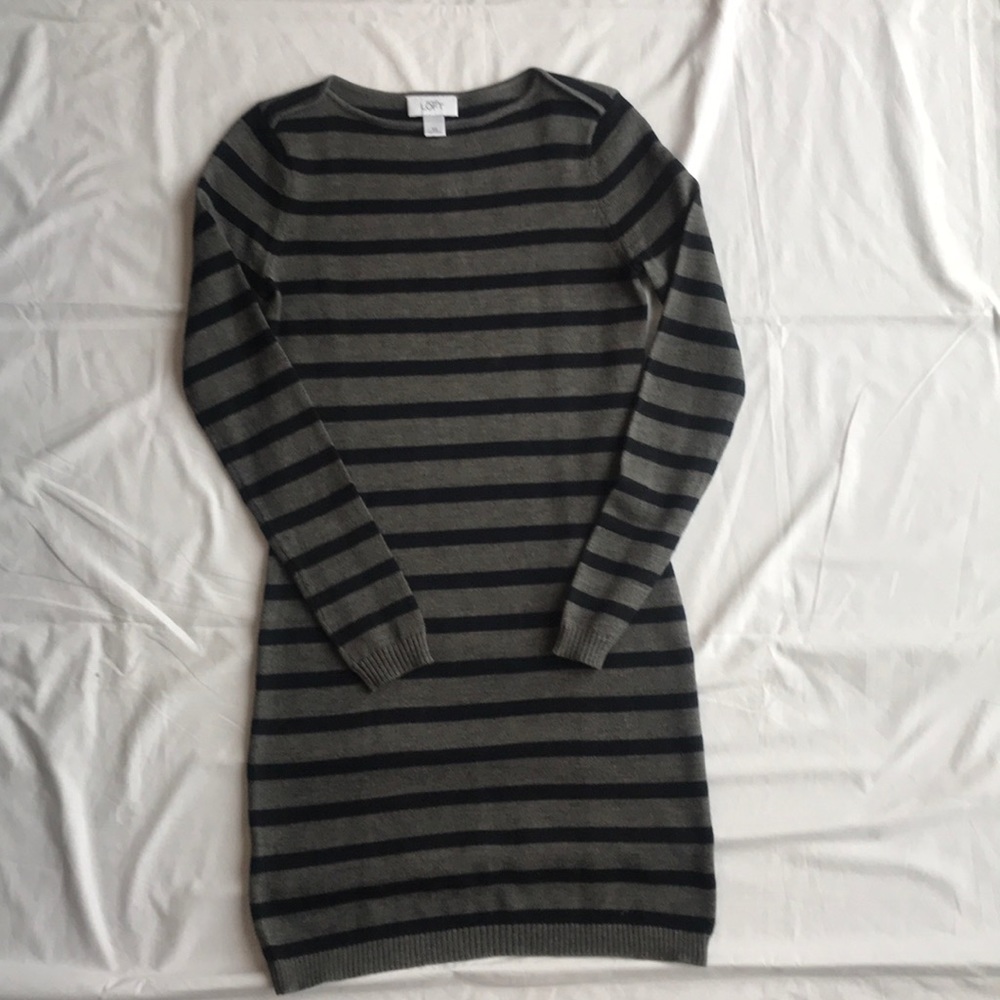 Loft gray/navy striped sweater dress